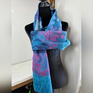 The TOG Shop Cashmere And Wool Blue and Purple Floral Scarf